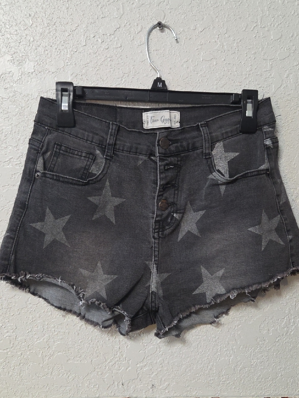 Charcoal Star Print Denim Cutoff Shorts